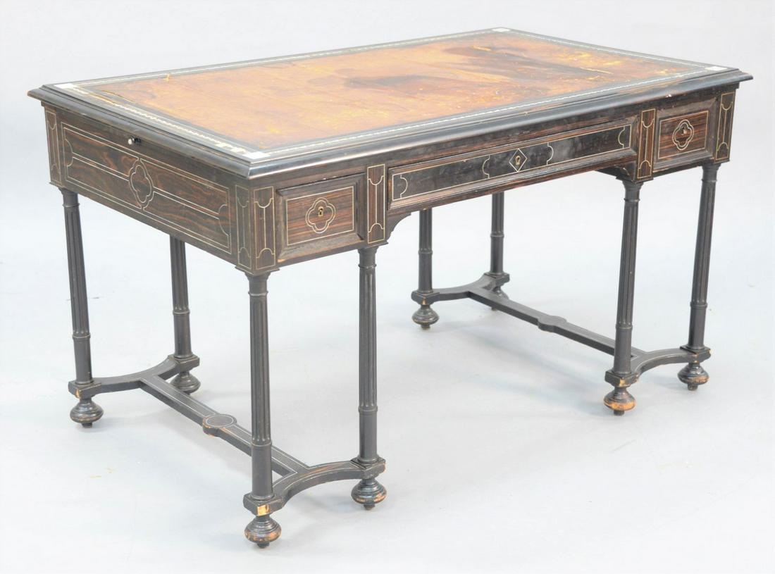 Inlaid aesthetic movement desk having tooled leather (1 of 5)