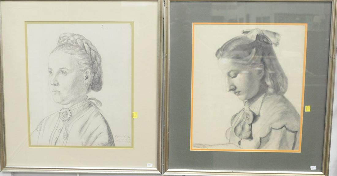 Set of six pencil portrait drawings, 19th C., four of (1 of 4)