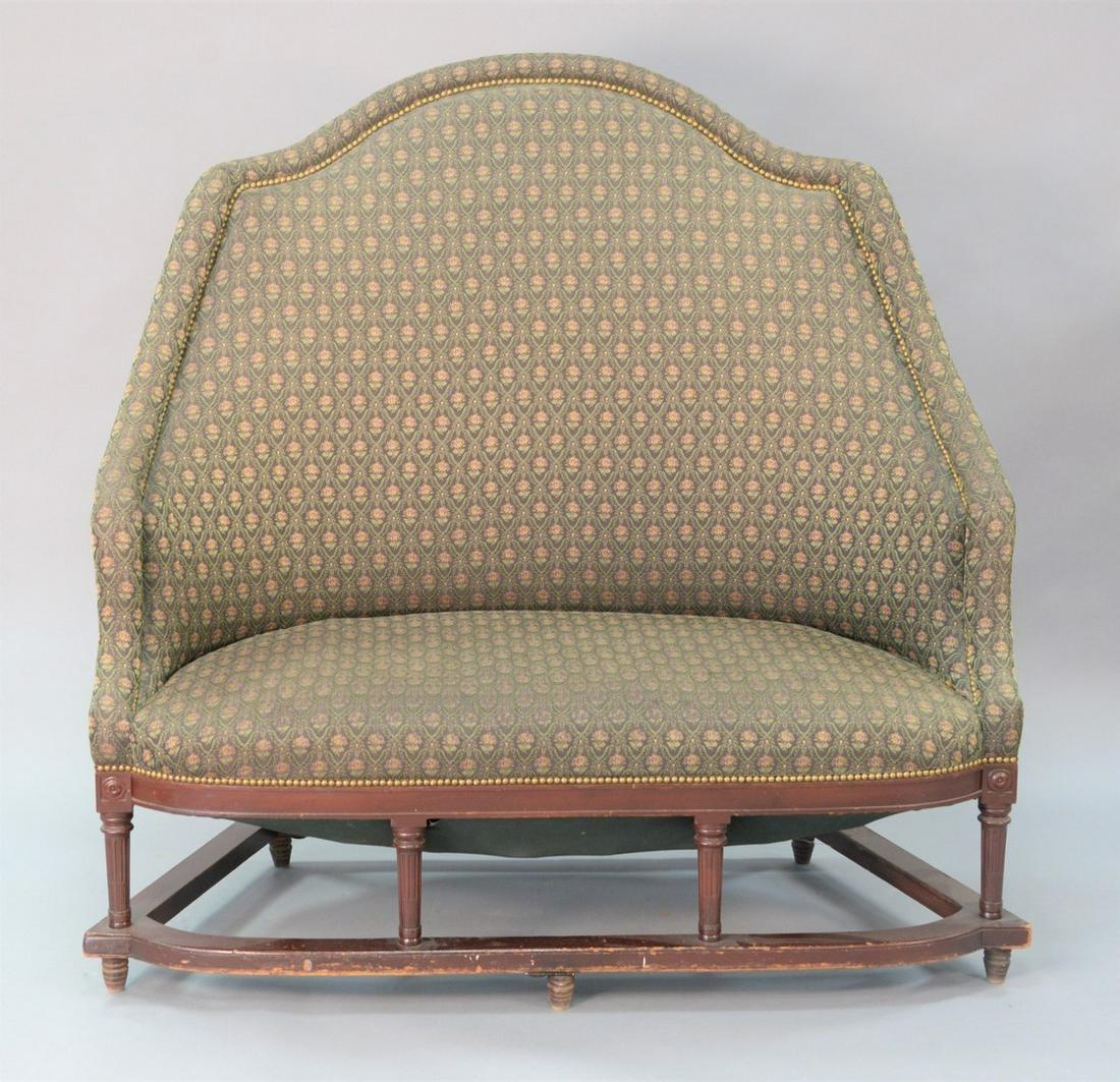 Margolis Sheraton-style loveseat with high back,: Margolis Sheraton-style loveseat with high back, Margolis label on bottom, ht. 60", wd. 60".