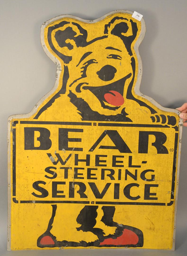 Large bear wheel steering service, tin sign, signed, (1 of 5)