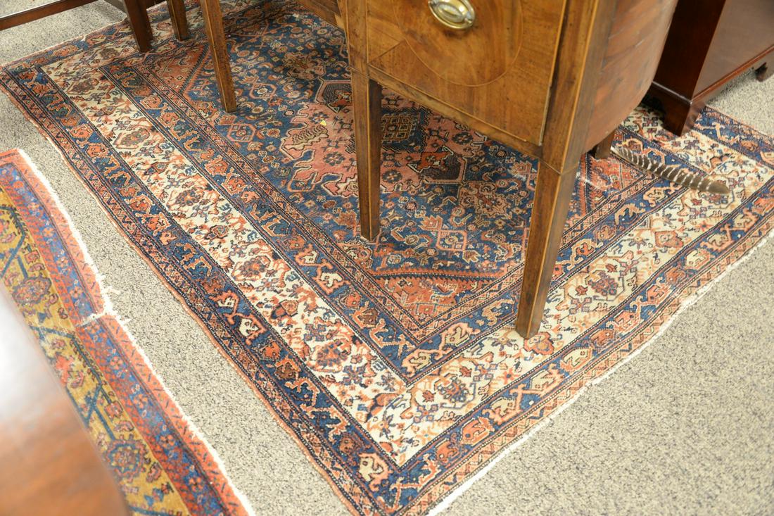 Hamadan Oriental throw rug, worn, 5' x 6' 6". (1 of 3)