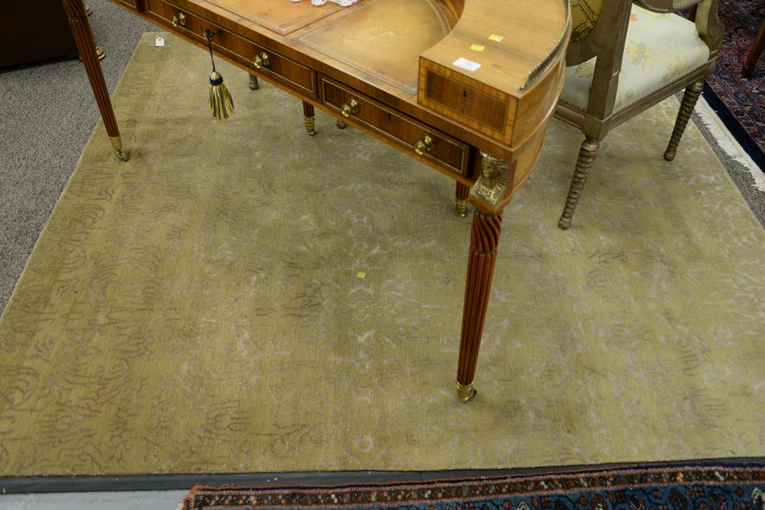 Wool and silk area carpet from Nepal, Arabesque design: Wool and silk area carpet from Nepal, Arabesque design with Marc Phillips tag on reverse, 7' x 7' 2". Estate of Marilyn Ware Strasburg, PA.