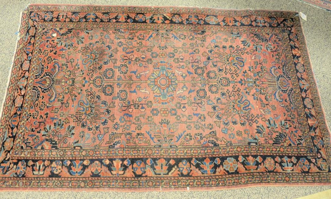 Sarouk Oriental scatter rug, 3' 4" x 5' 3", worn. (1 of 4)