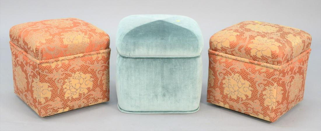 Three custom upholstered ottomans to include a matching (1 of 3)
