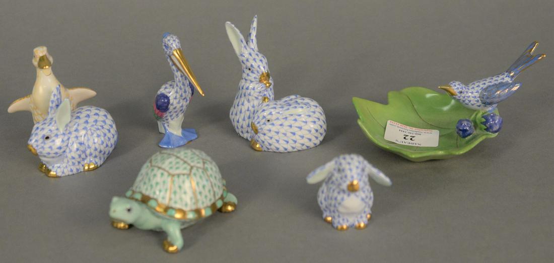 Six small Herend porcelain figures to include rabbits, (1 of 4)