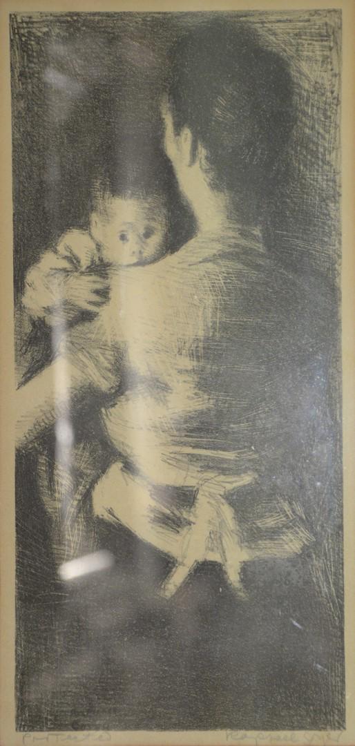 Raphael Soyer, lithograph, entitled "Protected", pencil (1 of 3)