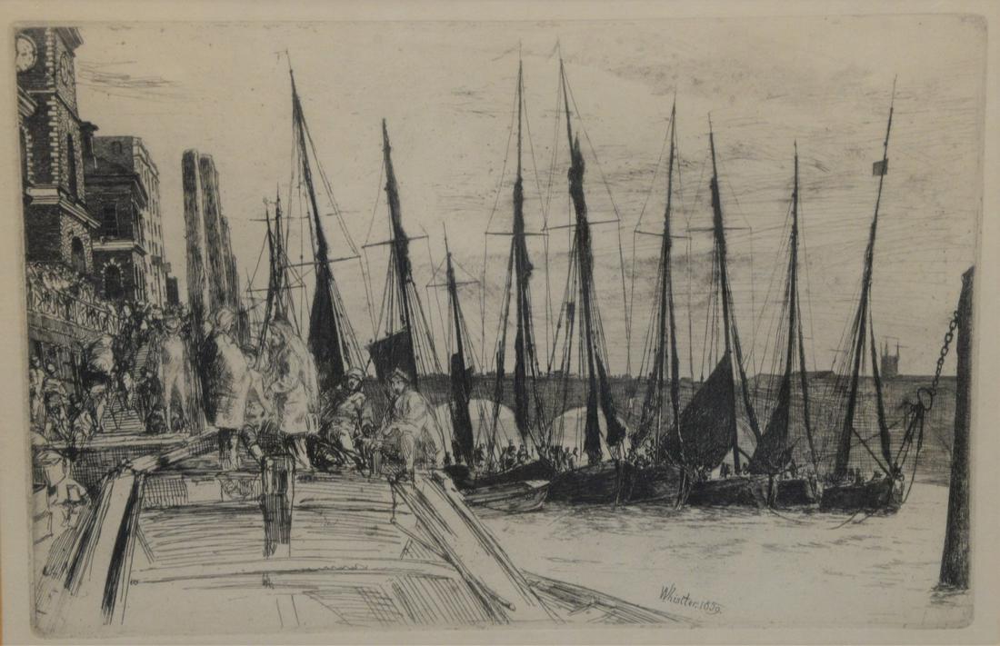 James Whistler etching, 'Billingsgate', signed in plate (1 of 3)