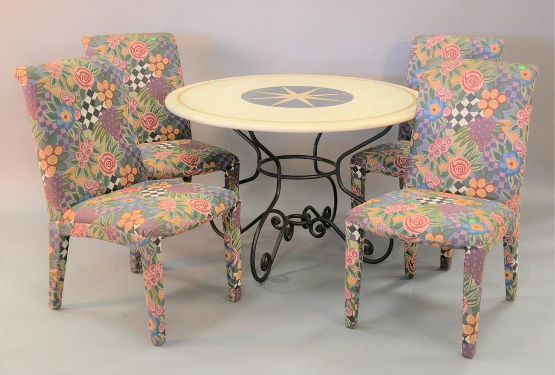 Five piece dining set to include round table with iron (1 of 5)
