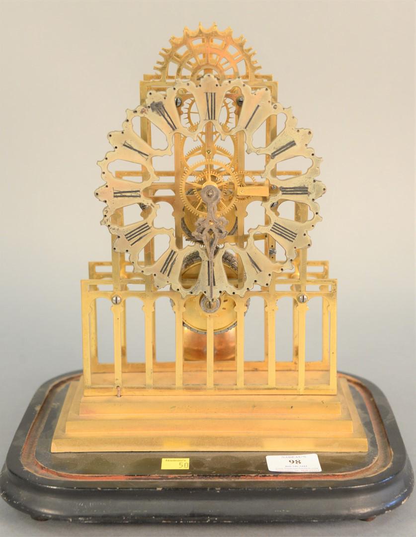Brass skeleton clock, ht. 12 1/2". Estate of Marilyn (1 of 3)