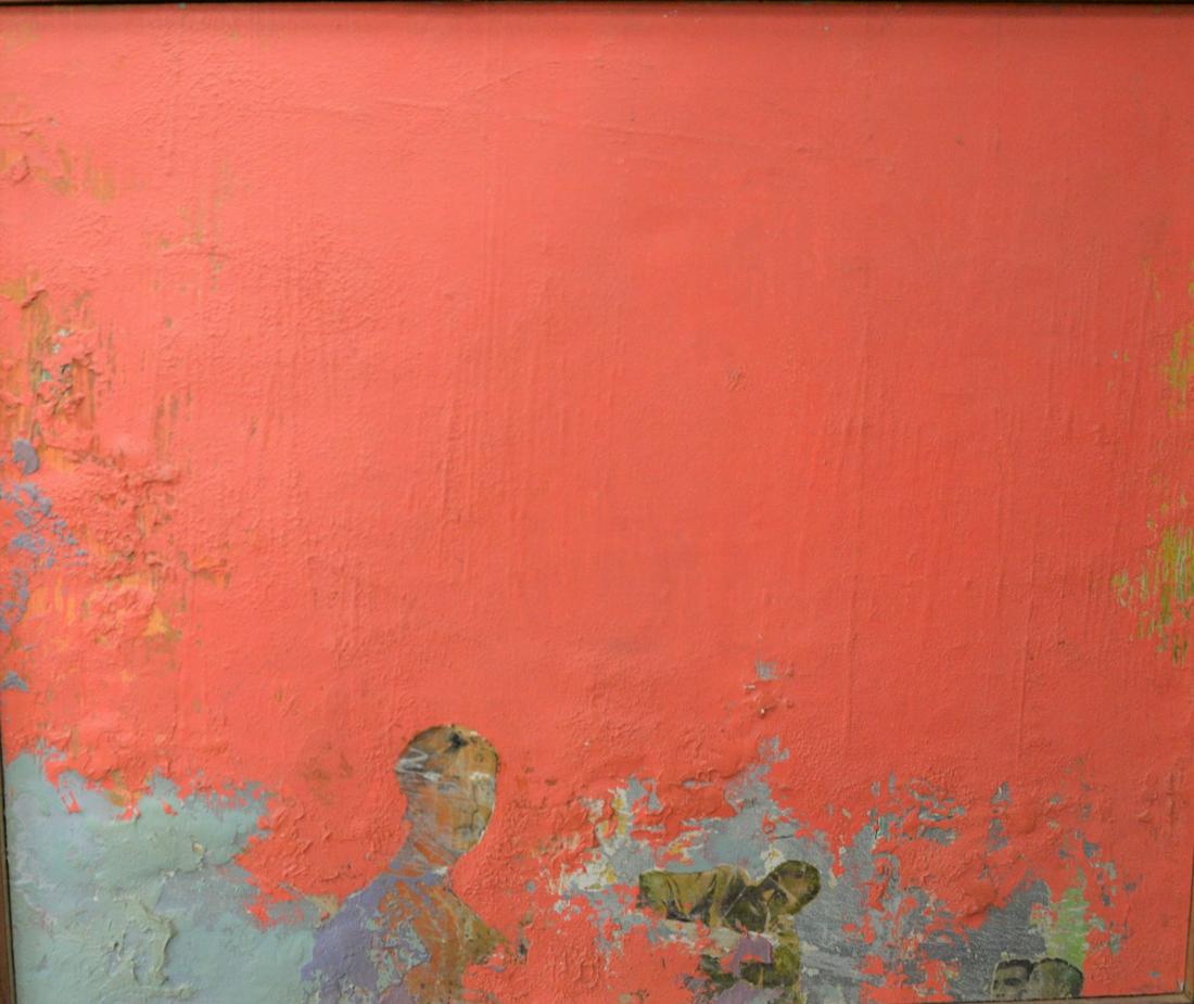 William Salteman (American 1916-2006), oil on canvas: William Salteman (American 1916-2006), oil on canvas with collage, entitled "Goddess, 1969", signed and dated on verso W. Saltemann 1969, 20" x 24".