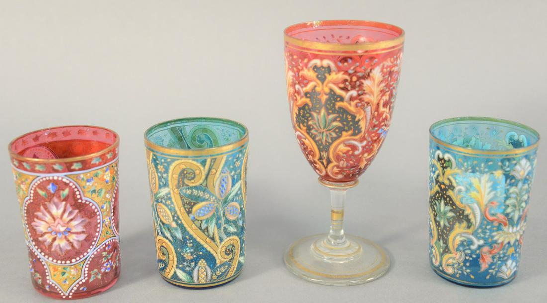 Group of four Moser enameled tumblers and one stem (1 of 5)