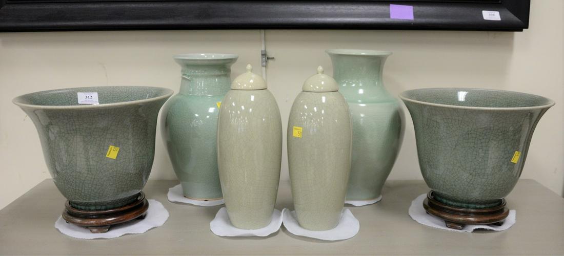 Six piece quality celadon glazed porcelain and pottery (1 of 5)
