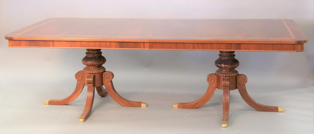 Mahogany double pedestal dining table with banded (1 of 4)