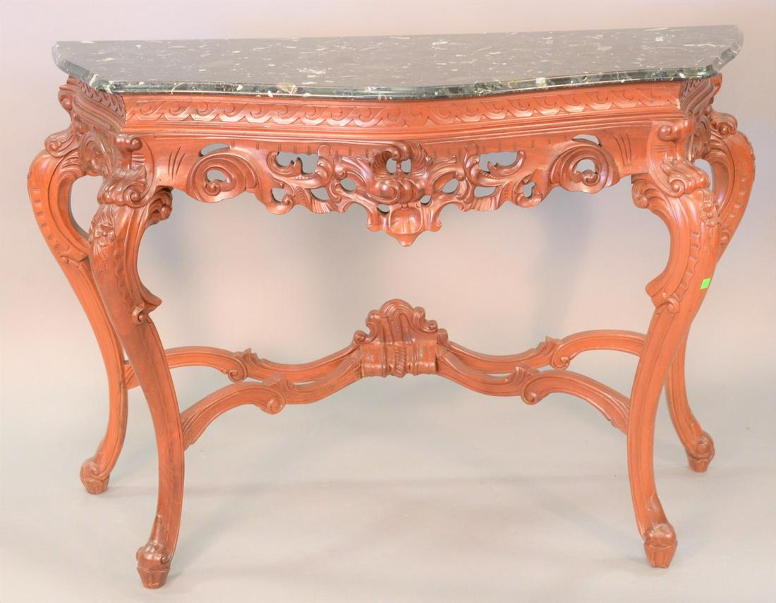 Louis XV style console table with marble top, ht. 37", (1 of 4)