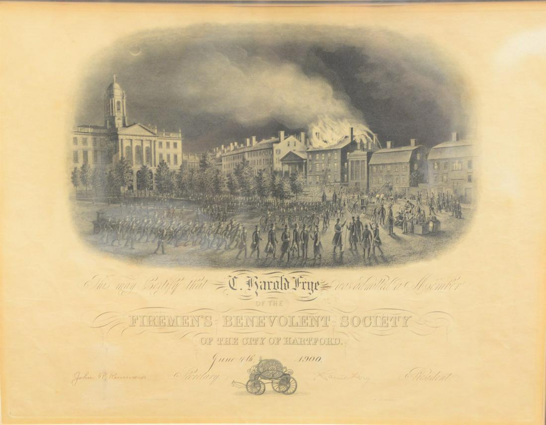 19th C. certificate, Fireman's Benevolent Society of (1 of 4)