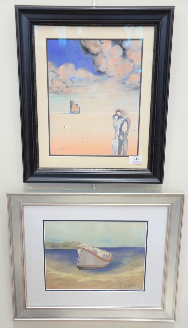 Two framed pieces, the first After Edward Hopper, (1 of 5)