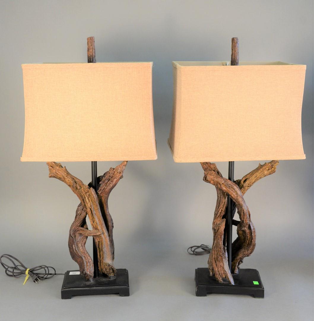 Pair of driftwood style table lamps, height 36". (1 of 4)