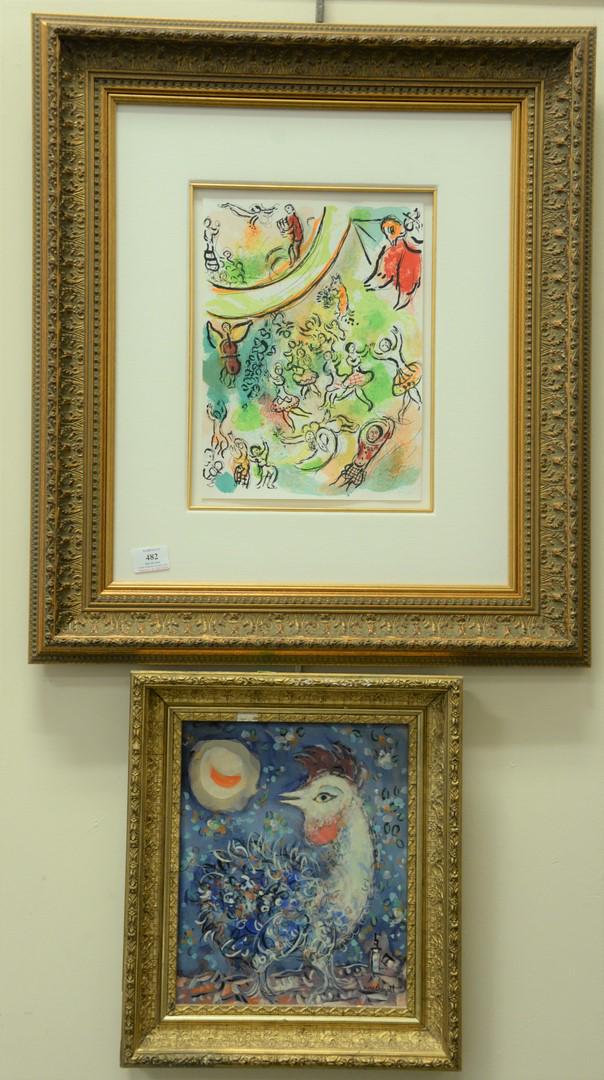 Four framed pieces after Marc Chagall, two watercolor (1 of 6)