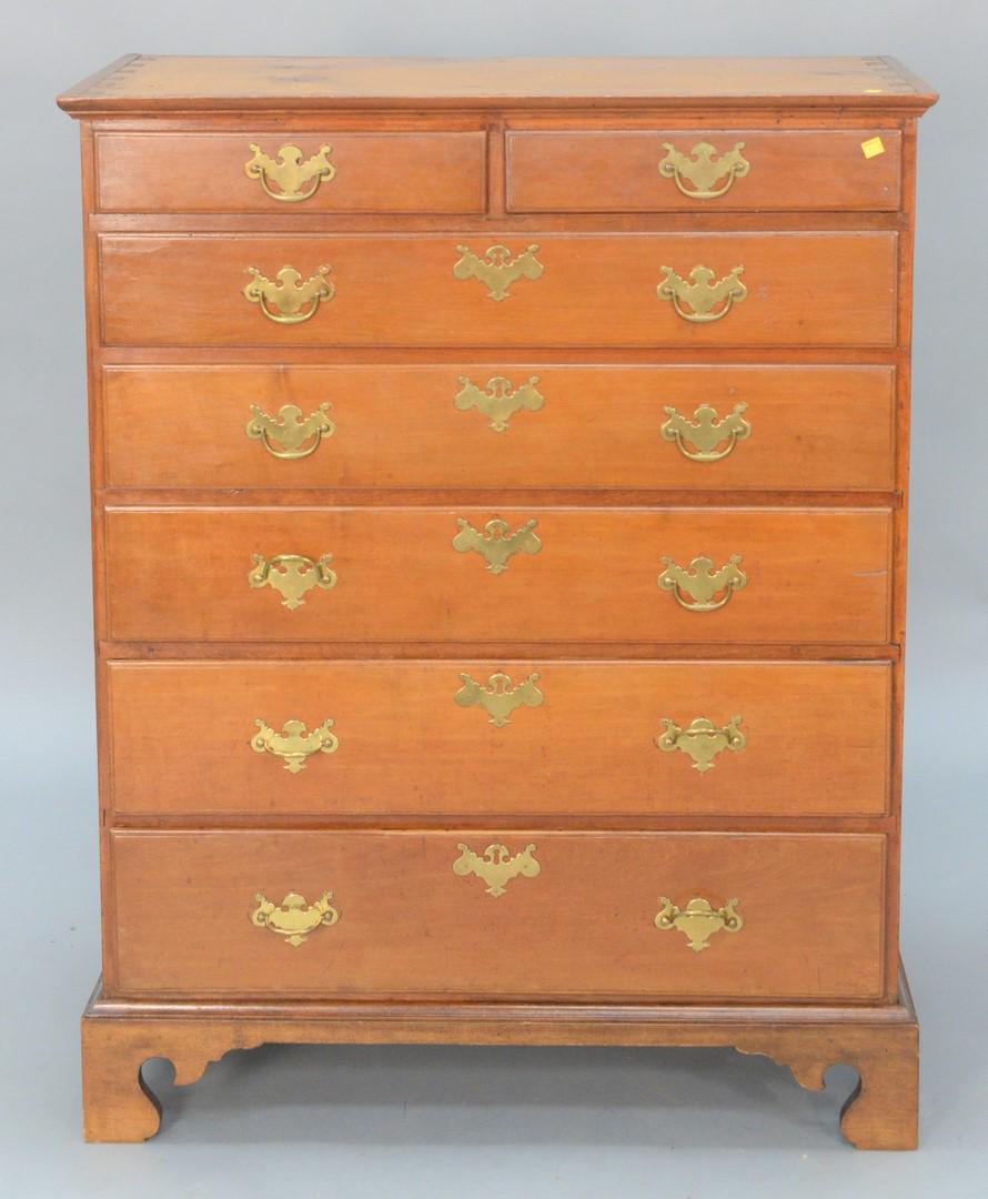 Chippendale Tall Chest having two over five drawers set: Chippendale Tall Chest having two over five drawers set on cut out bracket base, circa 1760.height 48 inches, width 36 inches. Provenance: From the Lance & Irma Keller Collection, Bloomfield, Connecti