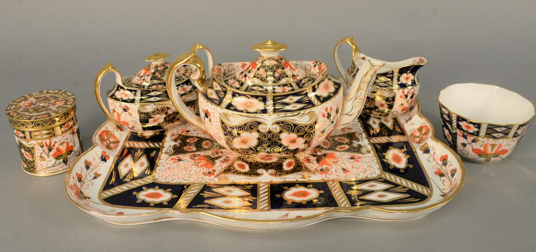 One-Hundred-and-Three Piece Royal Crown Derby Luncheon: One-Hundred-and-Three Piece Royal Crown Derby Luncheon Tea Service, traditional Imari pattern having iron red flower, blue decoration and gilt highlights, comprising of teapot; coffee pot; creamer; su