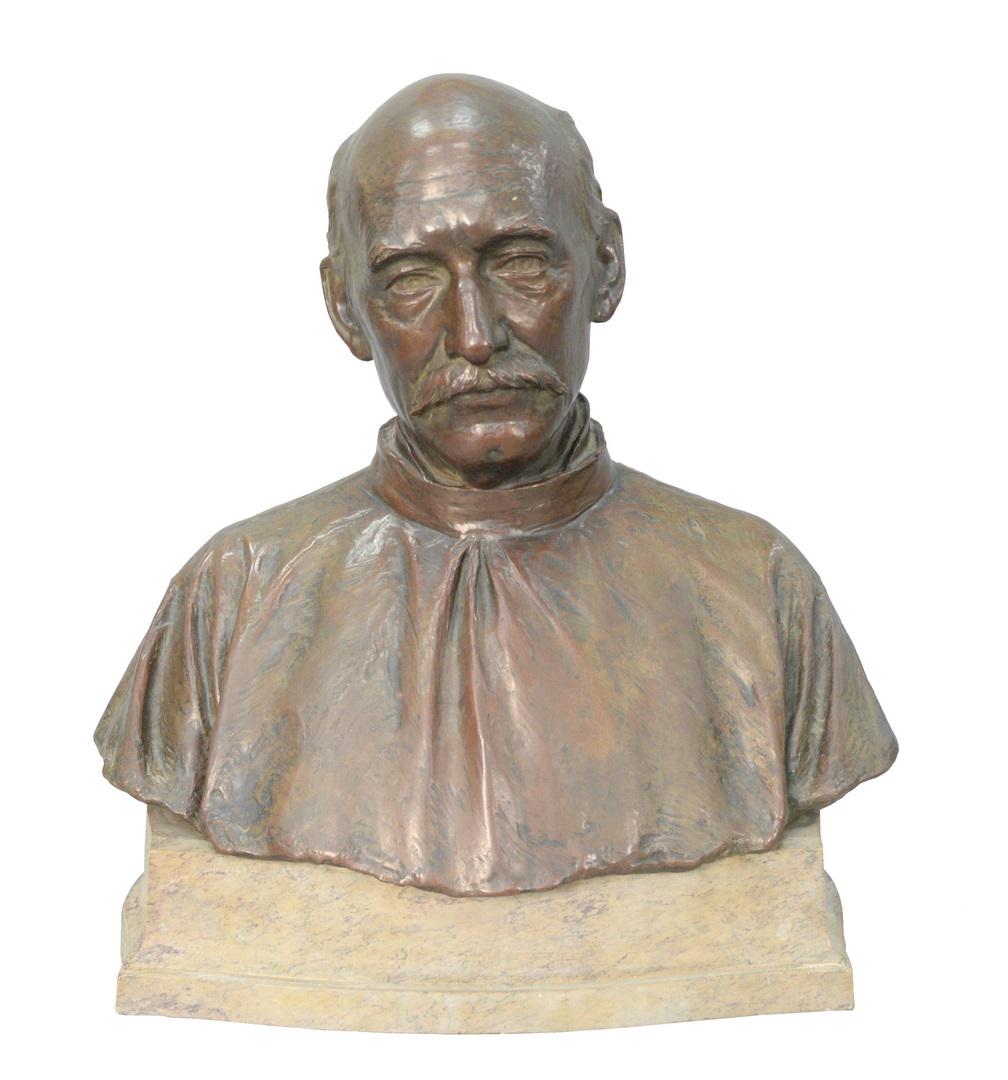 Attributed to Herbert Samuel Adams (American, 1858 -: Attributed to Herbert Samuel Adams (American, 1858 - 1945), bust of John Allen Wyeth (1845 - 1922), bronze, unsigned, on marble base, label on verso 'John Allen Wyeth (1845 - 1922)', inscribed "Roman 