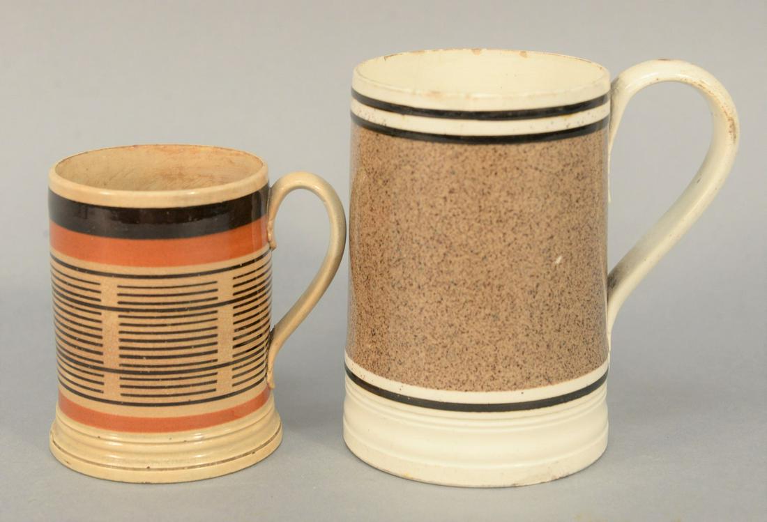 Two Mocha Mugs, to include one with granite, height 5: Two Mocha Mugs, to include one with granite, height 5 1/8 inches the other with straight lines, geometric design, height 3 3/4 inches.Provenance: Estate of Michael Coe, PhD, New Haven, Connecticut.
