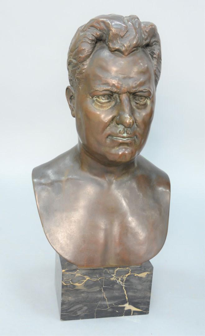 Mario Scoma Bronze, bust of a man, back signed: Mario Scoma Bronze, bust of a man, back signed illegibly "E...1937", base of bronze marked "M. Scoma Fndry Bkly., N.Y." all on granite base.height 25 1/2 inches.Provenance: The New York Academy of Med