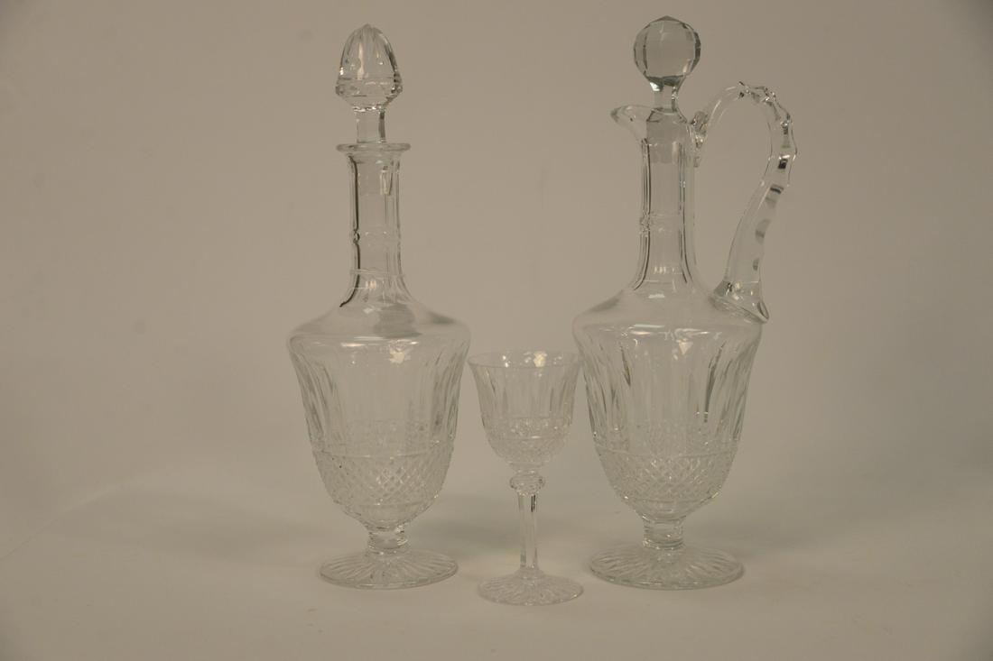 Sixteen St. Louis "Tommy" Crystal Group, to include set: Sixteen St. Louis "Tommy" Crystal Group, to include set of fourteen claret wine stemmed glasses, height 5 7/8 inches; a decanter with stopper, height 14 inches and a decanter with spout, height 12 1/2