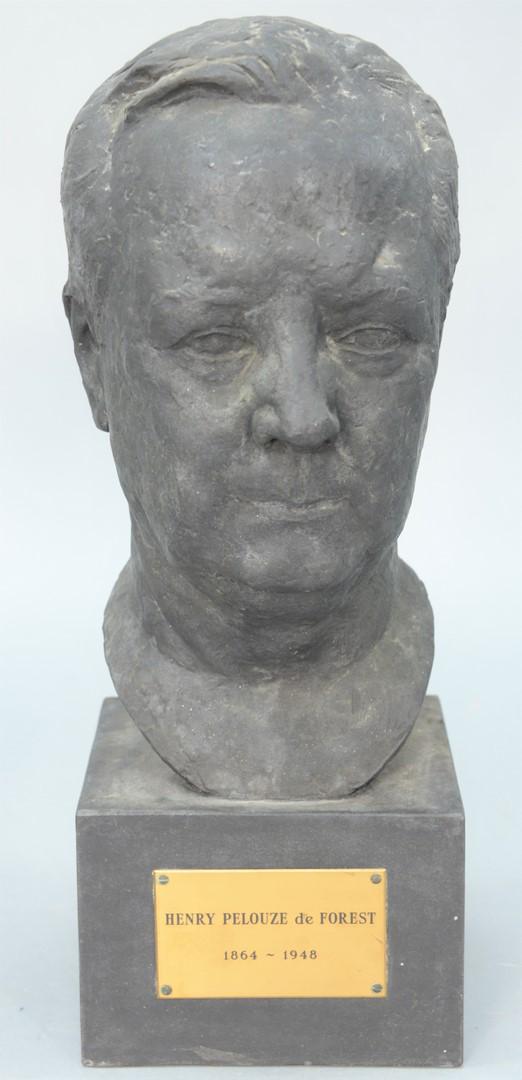Milton Horn (Ukrainian/American, 1906 - 1994), bust of: Milton Horn (Ukrainian/American, 1906 - 1994), bust of Henry Pelouze de Forest, 1934; labeled on front, inscribed on verso "Doctor Henry P. de Forest, by Milton Horn, 1934".height 22 1/2 inches.Proven