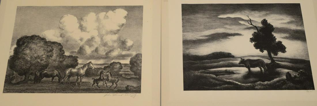 Rare Group of Six Etchings and Lithographs to include: Rare Group of Six Etchings and Lithographs to include three Thomas Hart Benton (1889 - 1975), "Flood" sheet size 11 3/4" x 16", and two titled "Sunset," sheet size of each 12" x 16", each signed lower