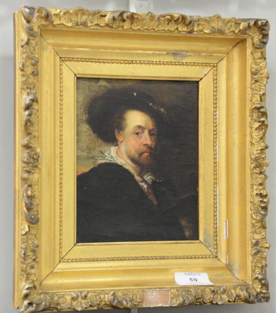 School of Peter Paul Rubens (Flemish, 1577-1640), self: School of Peter Paul Rubens (Flemish, 1577-1640), self portrait, 17th C. or later, relined 19th C. or earlier, 7" x 5-1/2".