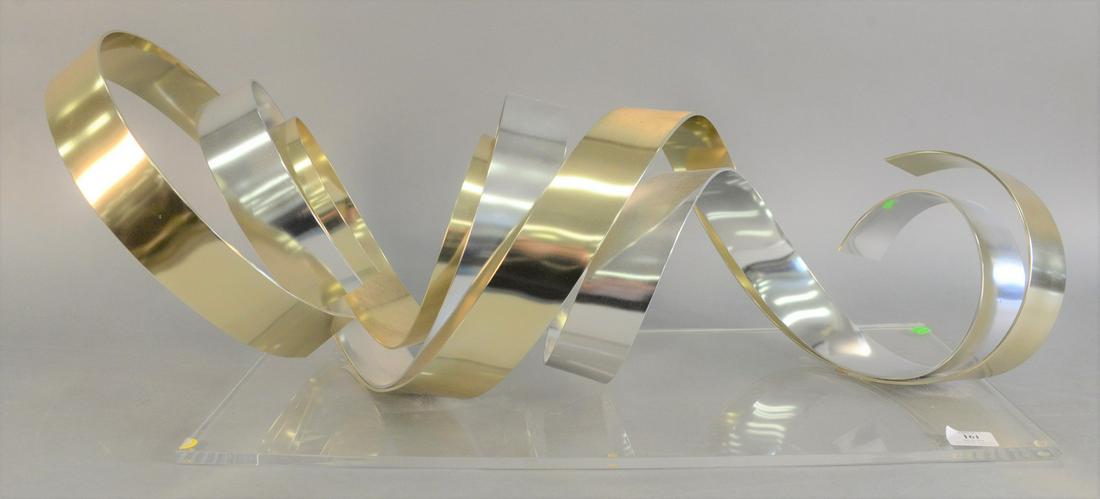 Dan Murphy (20th Century), Mid-century large aluminum: Dan Murphy (20th Century), Mid-century large aluminum freeform sculpture on lucite base, signed and dated 'Dan Murphy 2001', 13" x 33" x 14 1/2".