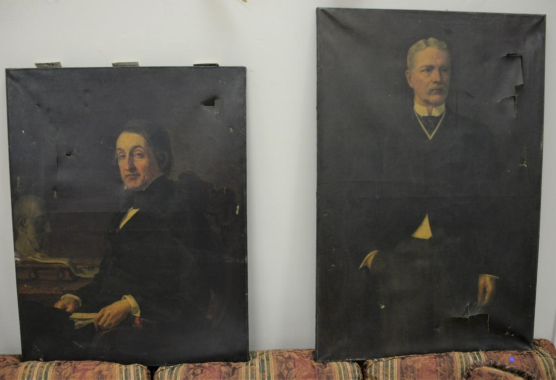 Three piece lot to include, Hermann Hanatschek: Three piece lot to include, Hermann Hanatschek (Hungarian/American, 1873 - 1963), portrait Reginald Hall Sayre (1859 - 1829), oil on canvas, a signed letter from the artist is adhered to the backing b