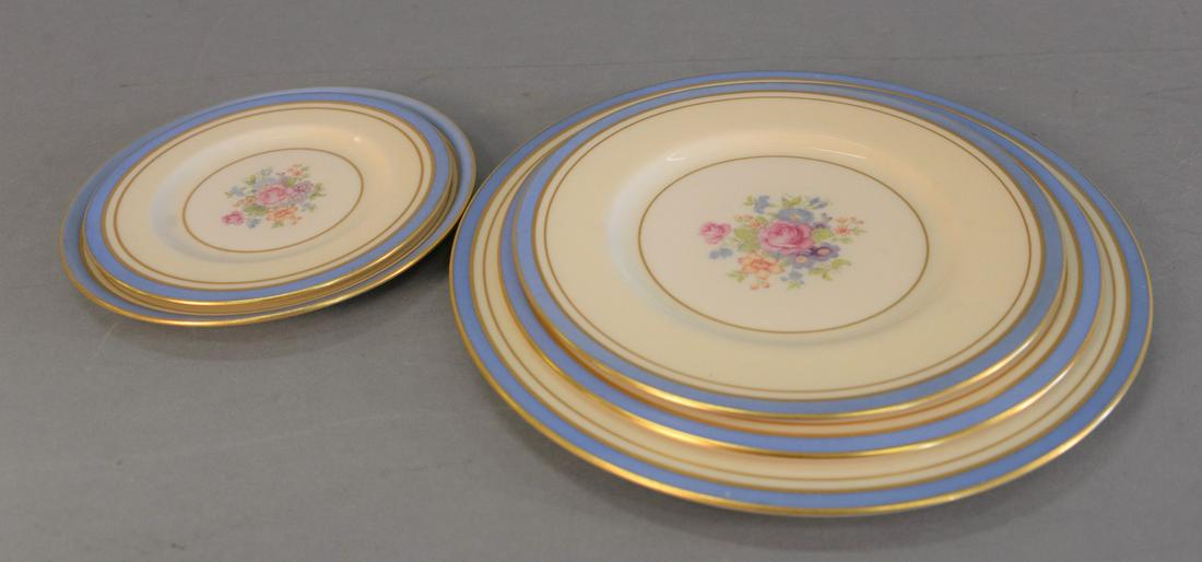 Lenox seventy-one piece porcelain dinner set, ten: Lenox seventy-one piece porcelain dinner set, ten dinner plates; twelve luncheon plates; twelve dessert plates;twelve bread plates; twelve horderve plates; twelve saucers; three serving pieces.