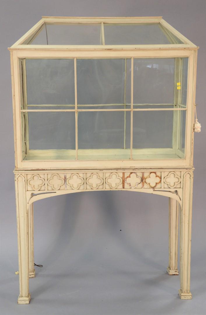 Large terrarium, white painted on stand with square: Large terrarium, white painted on stand with square legs, 75" x 46" x 18".