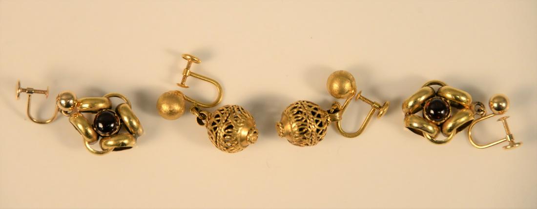 Two pairs of 14K yellow gold earrings stamped 14K, each (1 of 4)