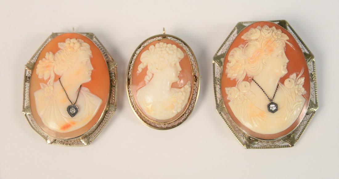 Three shell cameos set in 14K gold frames, total wt. (1 of 5)