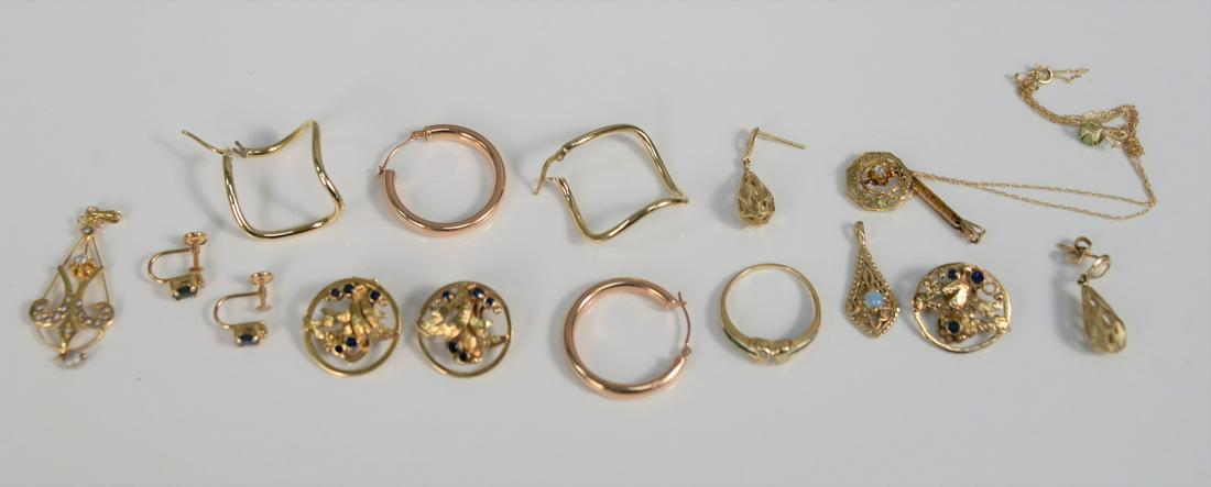 14K gold lot to include four pairs of earrings; one (1 of 3)