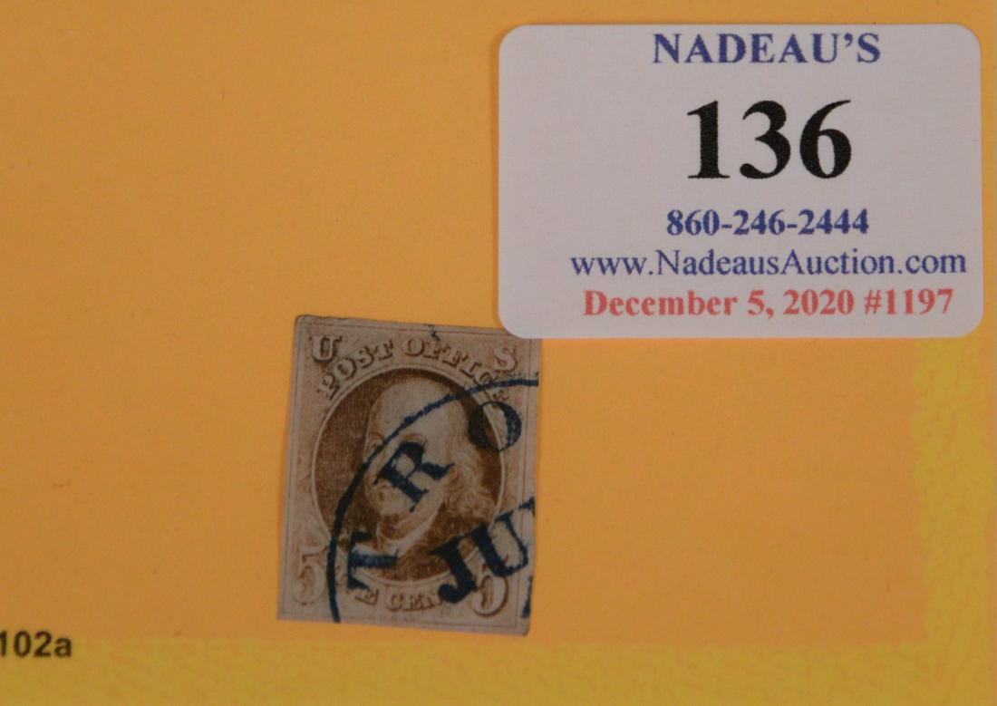 Five cent Benjamin Franklin from 1847, used, Scott (1 of 3)