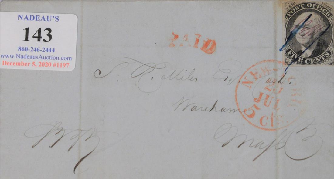 Five cent George Washington from 1845 on cover, Scott (1 of 3)