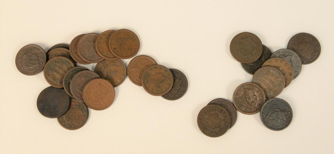 Coin lot to include. 10 Large cents 1823, 1857 and (1 of 3)