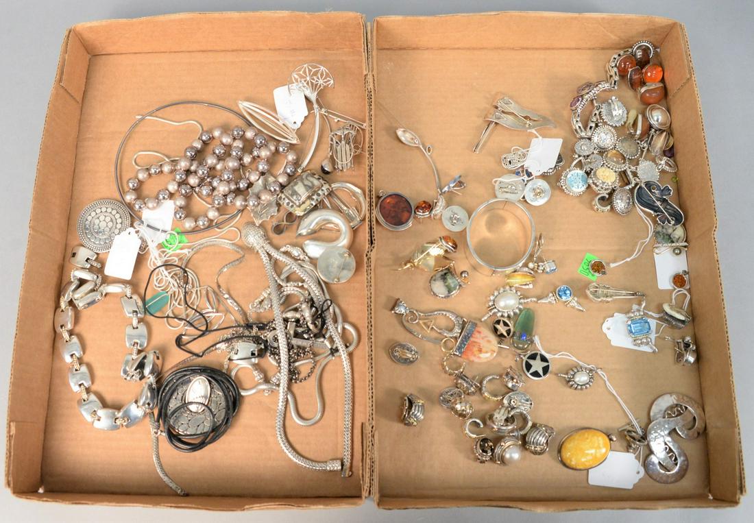Two tray lots of sterling silver jewelry, necklaces, (1 of 6)