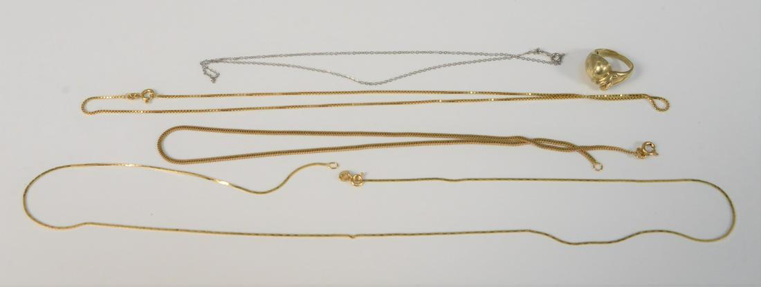 Group of four 14K gold necklaces along with a 14K ring, (1 of 4)