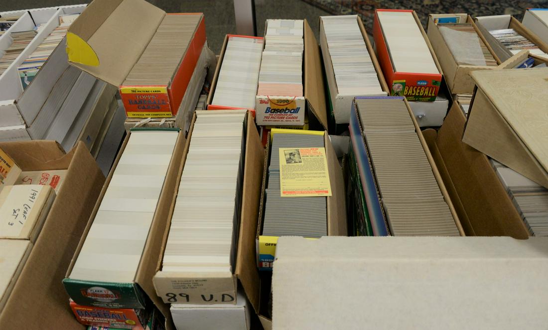 Table lot of boxes of sports cards, mostly baseball, (1 of 6)