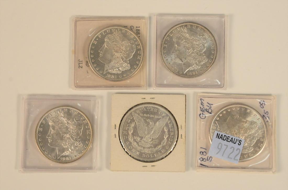 Five Silver dollars (all choice B.U.), 1 - 1878 - S; 1 (1 of 4)