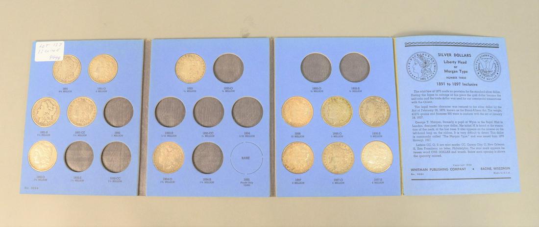 Silver dollar partial album, 13 coins, 1891 up to (1 of 4)