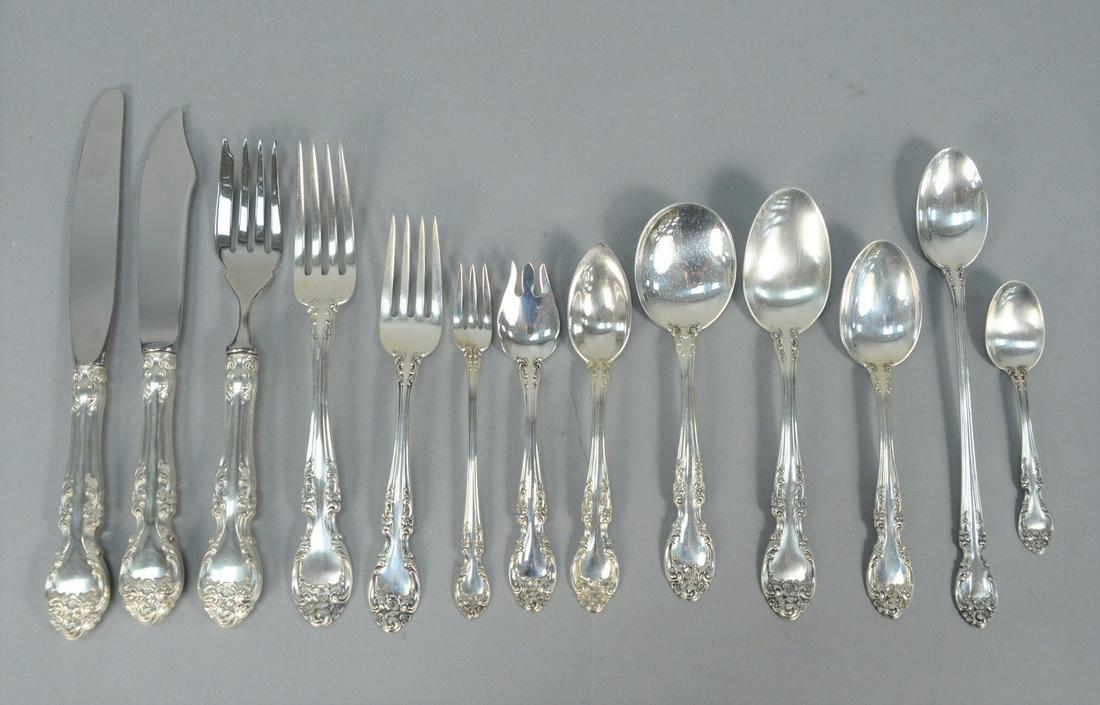 308 Piece Gorham Melrose Sterling Silver Flatware Set: 308 Piece Gorham Melrose Sterling Silver Flatware Setto include 13 large serving spoons and forks, 12 soup spoons, 12 tablespoons, 40 luncheon forks, 12 salad forks, 12 hors d'oeuvre forks, 12 ice cre