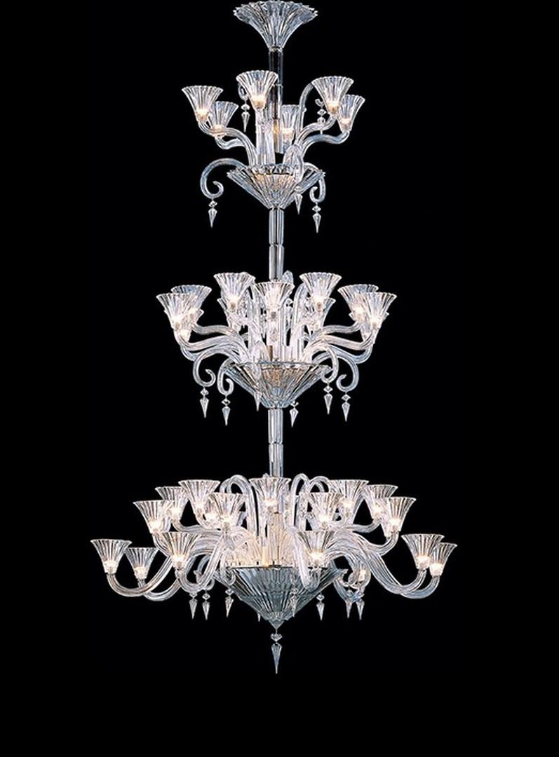 Baccarat Crystal Mille Nuits Forty-two Light Chandelier: Baccarat Crystal Mille Nuits Forty-two Light Chandelier designed by Mathias, bevel cut crystal having decorative scrolls with hexagon and prisms, and the signature red crystal drop, made from three ch