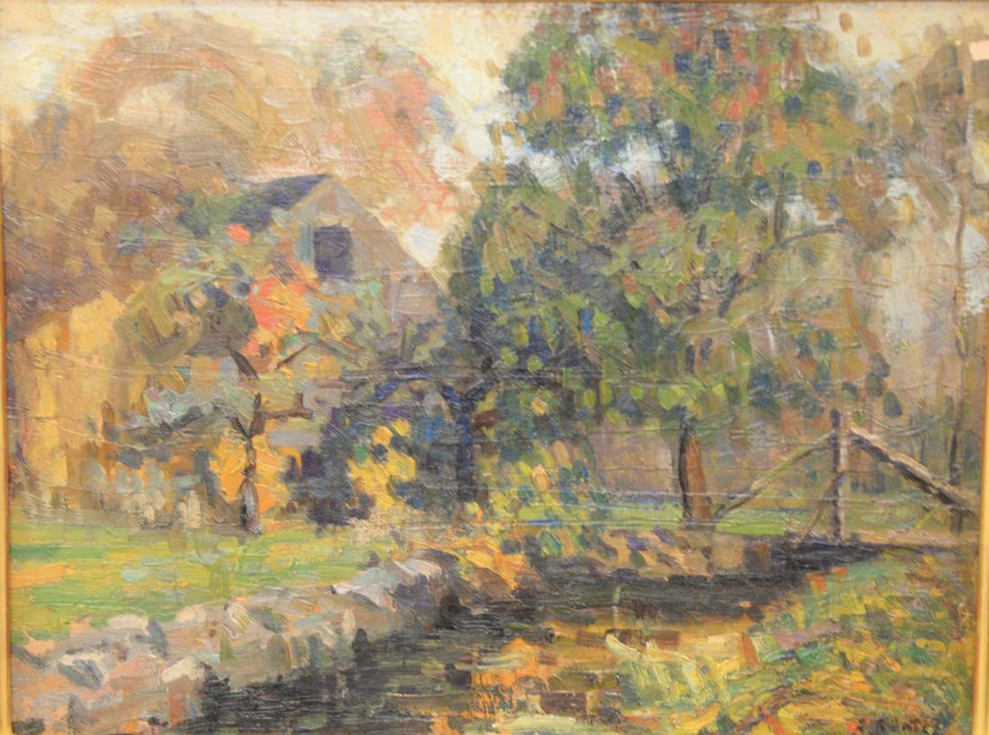Kenneth Earl Bates (American, 1895 - 1973) "The Mill at: Kenneth Earl Bates (American, 1895 - 1973)"The Mill at Old Mystic"oil on boardsigned lower right K. Bates10 1/2" x 13 1/2"Provenance: Matthes-Theriault Collection, Woodbridge, Connecticut