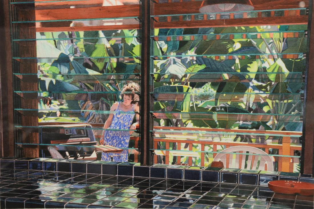 Jack Mendenhall (b. 1937) "Kim in Kauai", 1991: Jack Mendenhall (b. 1937)"Kim in Kauai", 1991watercolorpencil signed lower right, J. Mendenhall, 91Bernarducci, Meisel Gallery label verso15" x 22"